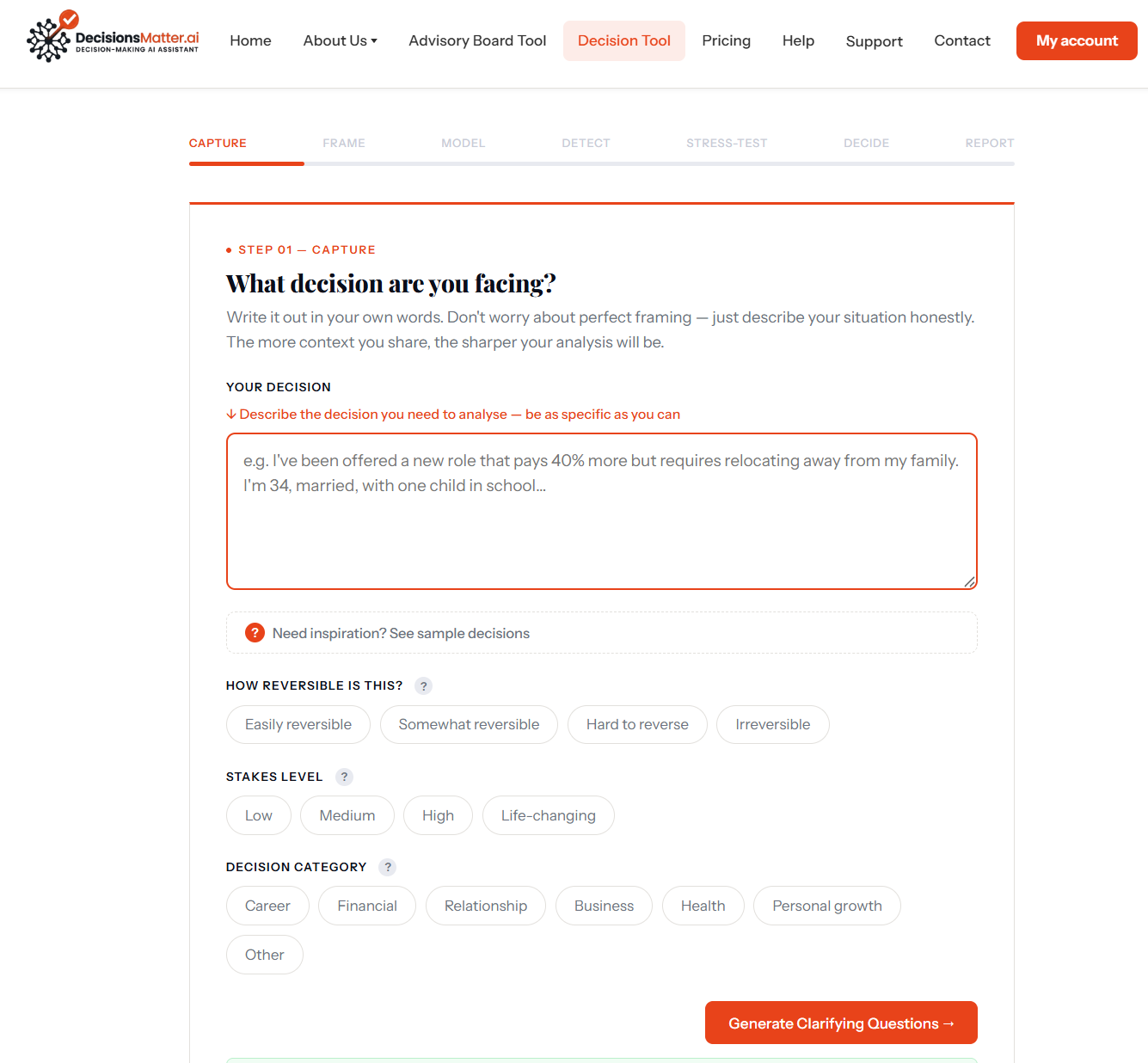 DecisionsMatter.ai — 6-step Decision Analysis tool